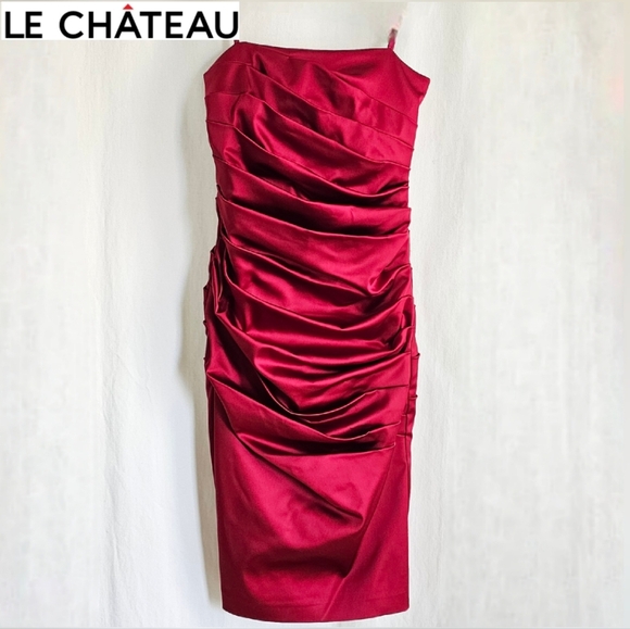 🇨🇦 Le Chateau Strapless Red Satin Dress - Picture 1 of 16